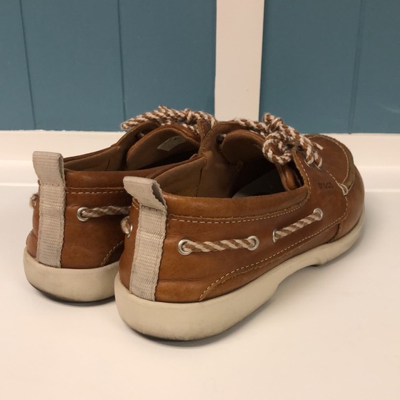 Crocs Women's Size 7 Leather upper Tie 2 eye Deck boating loafers Shoes - Picture 4 of 6